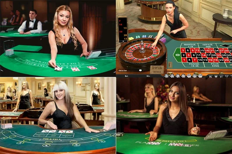 Ruang permainan kasino live dengan suasana meja dealer